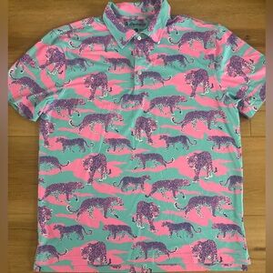 Chubbie Leopard Print Golf UV Polo in Mint & Hot Pink